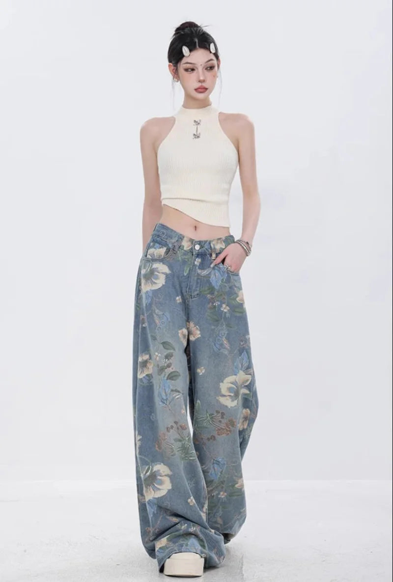 Bloom Breeze – Floral Denim Jeans.