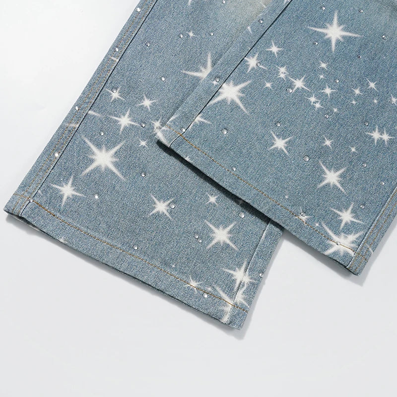 Galaxy Glow – Sparkle Print Denim Jeans.