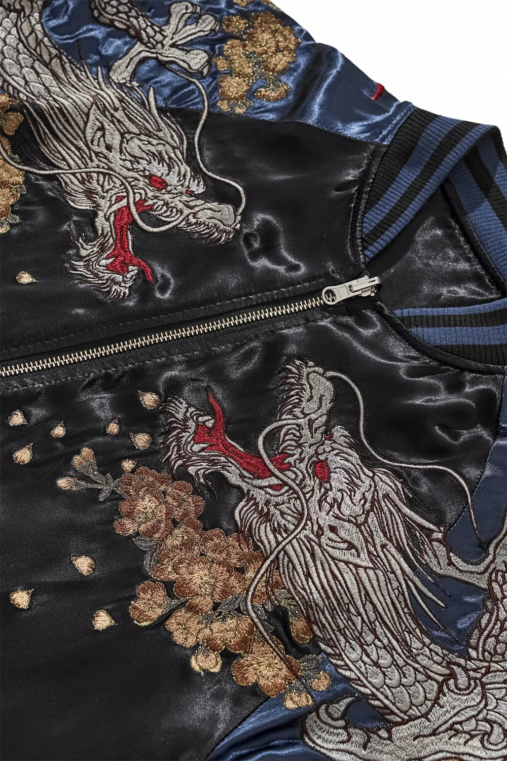 Emperor's Fury – Embroidered Dragon Satin Bomber Jacket.