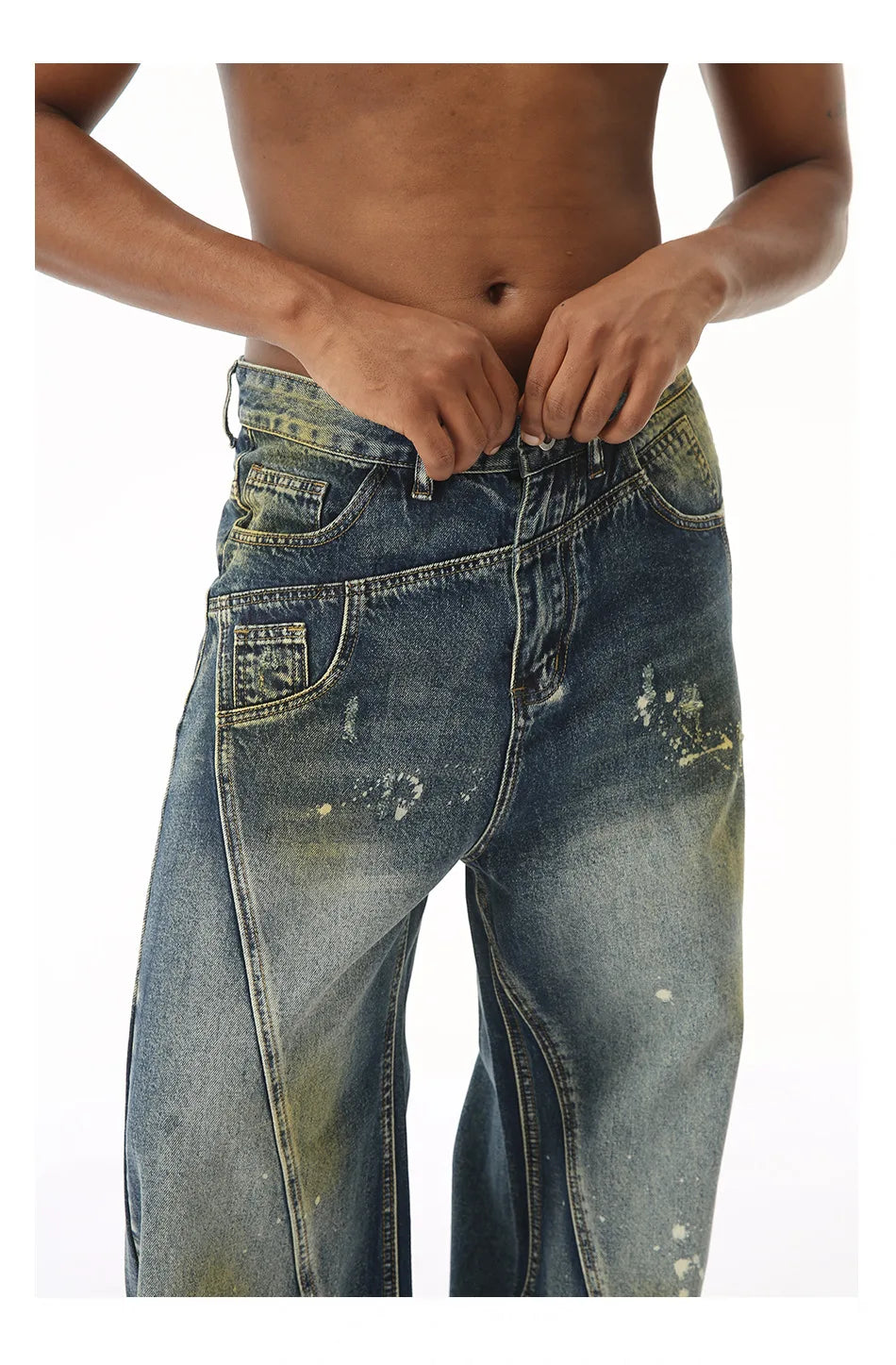 Three-dimensional Cutting Wide Leg Jeans.