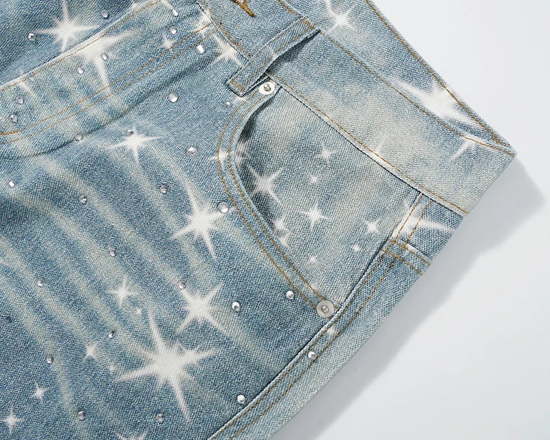 Galaxy Glow – Sparkle Print Denim Jeans.