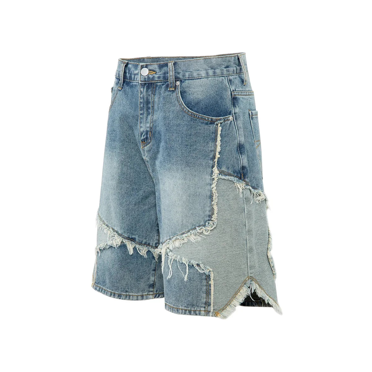 Two-Tone Distressed Denim Shorts.