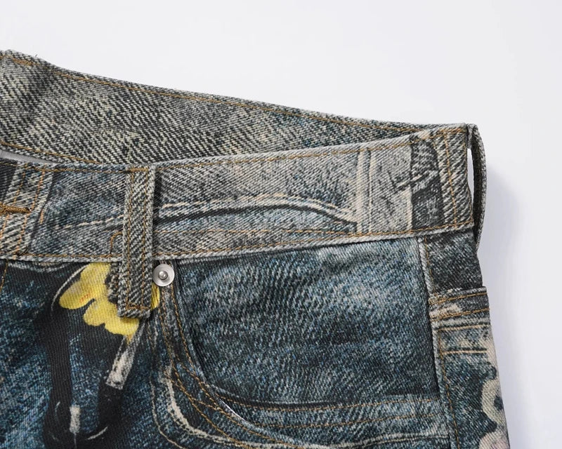 Chain Reaction – Graphic Print Denim Jeans.