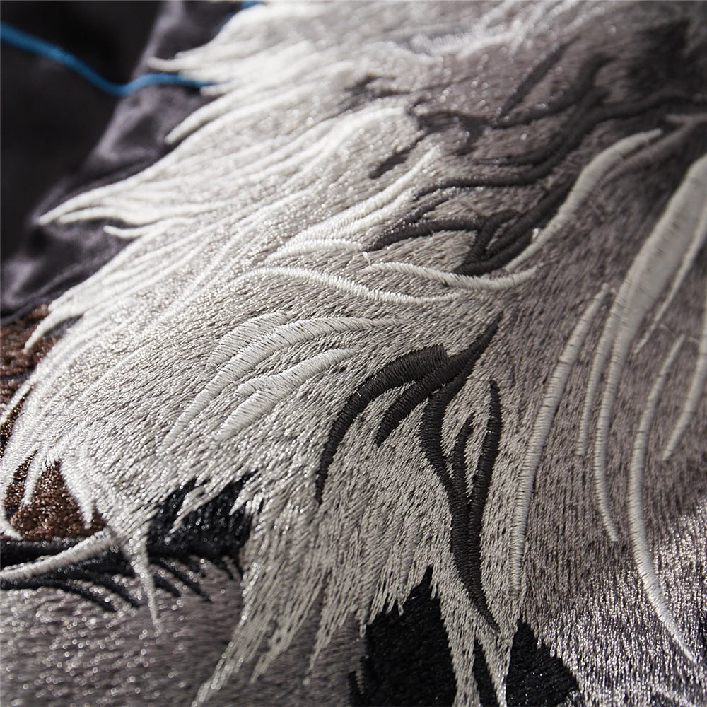 Roaring Spirit Reversible Bomber – Embroidered Mythic Lion & Sakura Jacket.