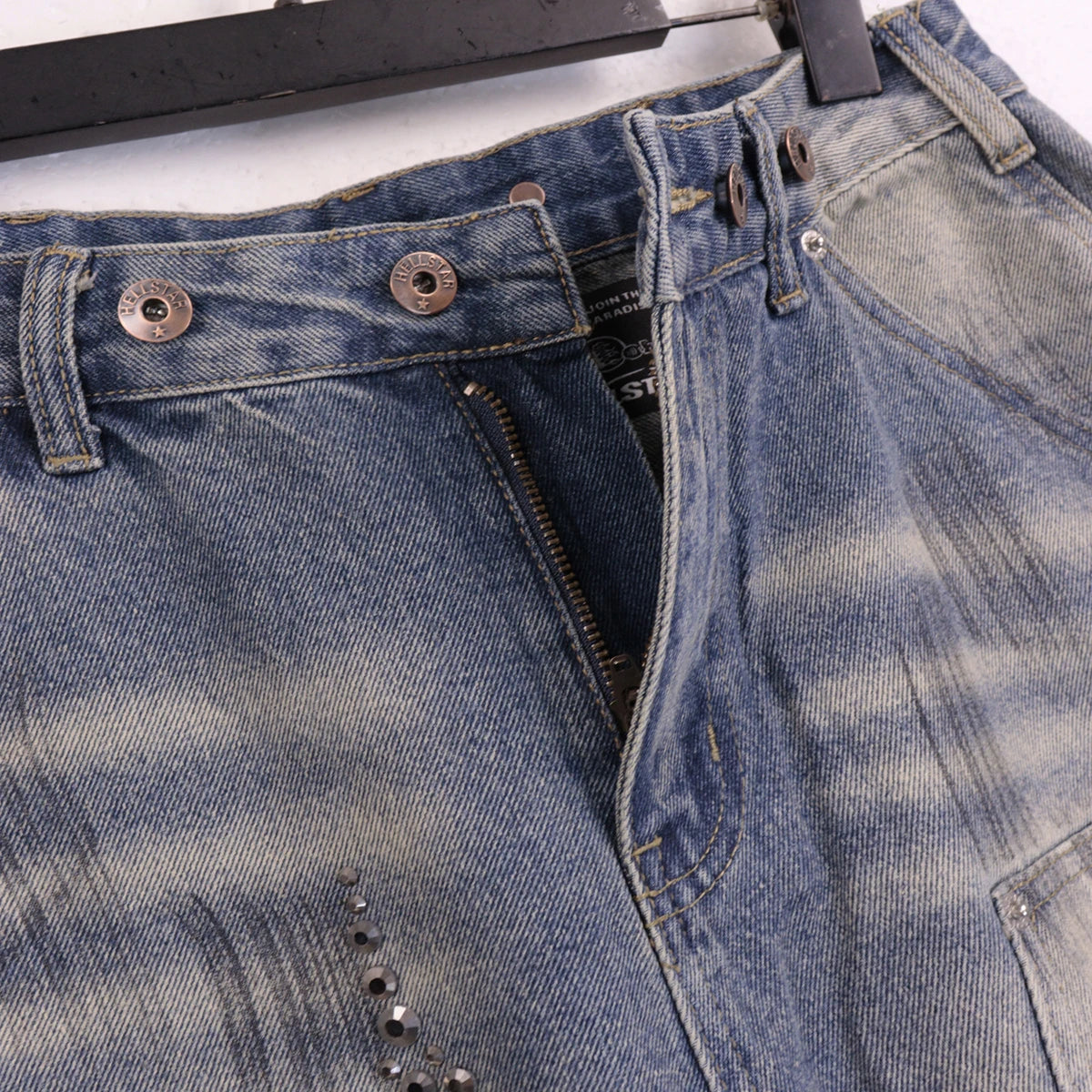Titan Fade Studded Denim Shorts.