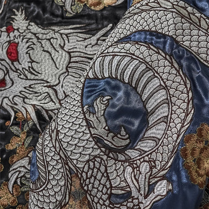 Emperor's Fury – Embroidered Dragon Satin Bomber Jacket.