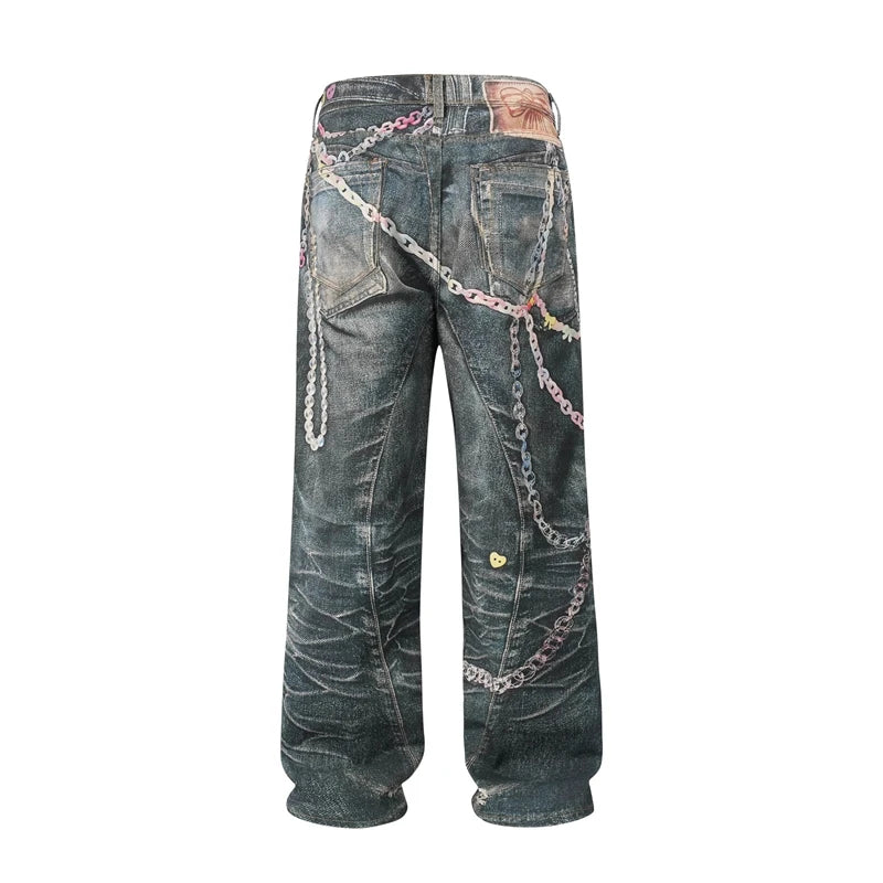 Chain Reaction – Graphic Print Denim Jeans.
