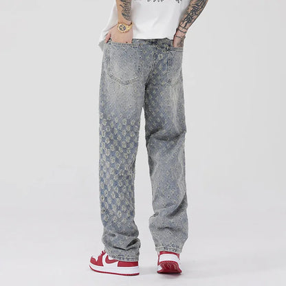 All-Over Monogram Washed Denim Jeans.