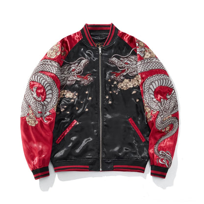 Emperor's Fury – Embroidered Dragon Satin Bomber Jacket.