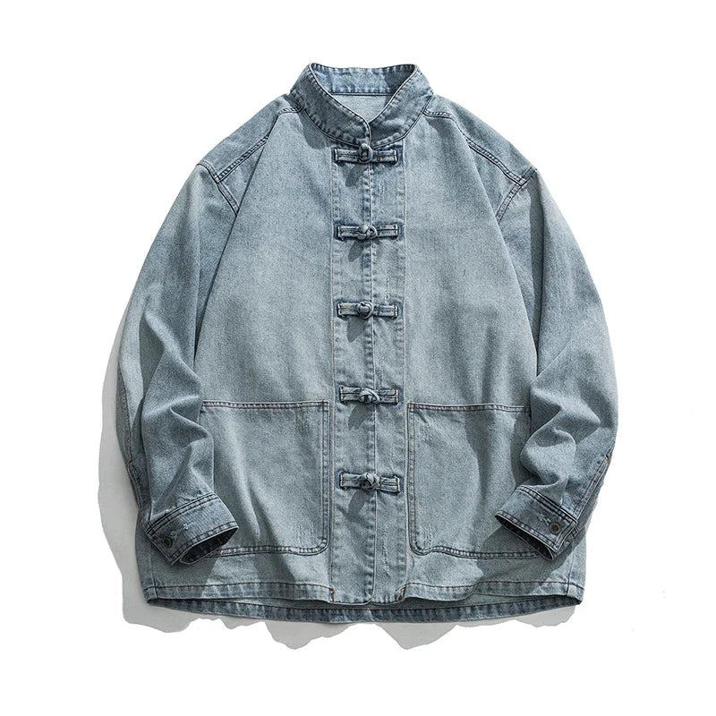 Men's Vintage Chinese Frog Button Denim Jacket.