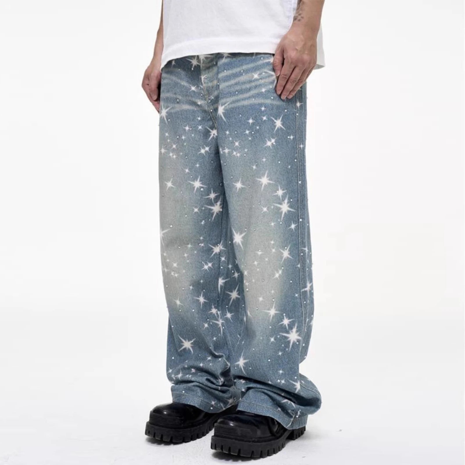 Galaxy Glow – Sparkle Print Denim Jeans.