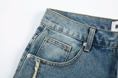 Two-Tone Distressed Denim Shorts.