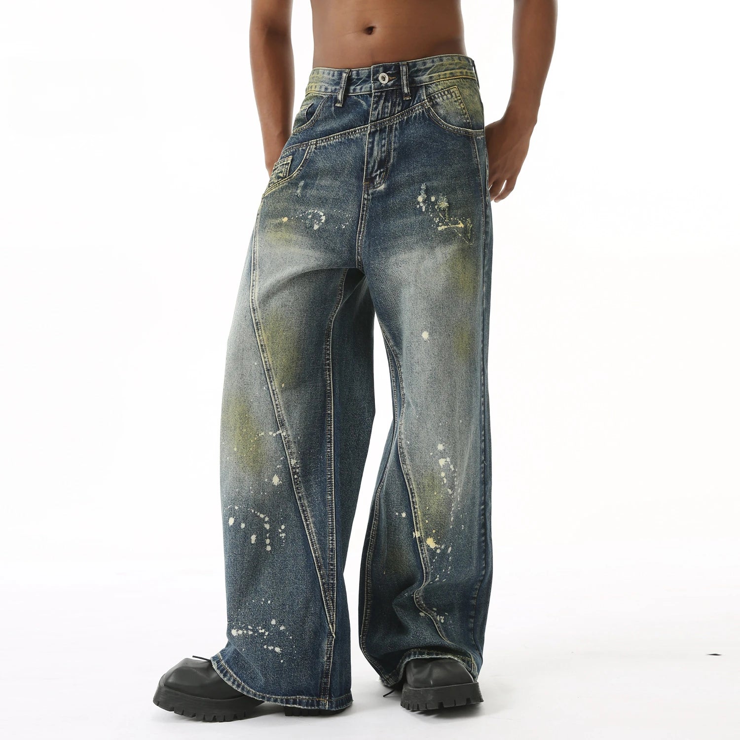 Three-dimensional Cutting Wide Leg Jeans.