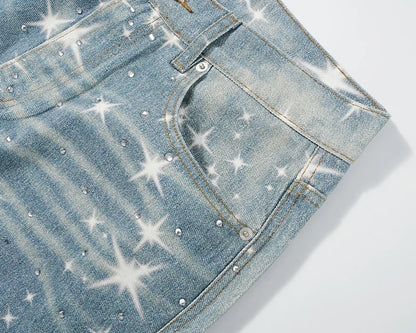 Galaxy Glow – Sparkle Print Denim Jeans.