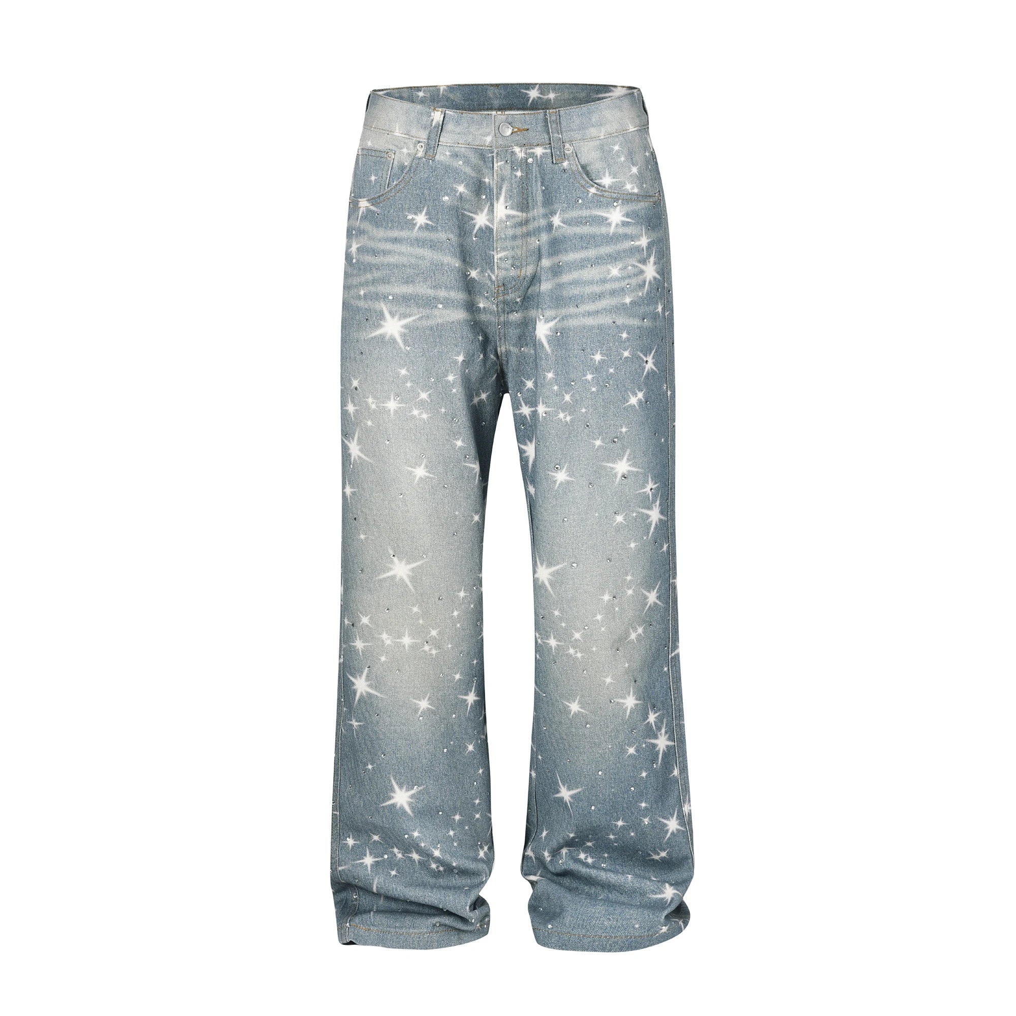Galaxy Glow – Sparkle Print Denim Jeans.