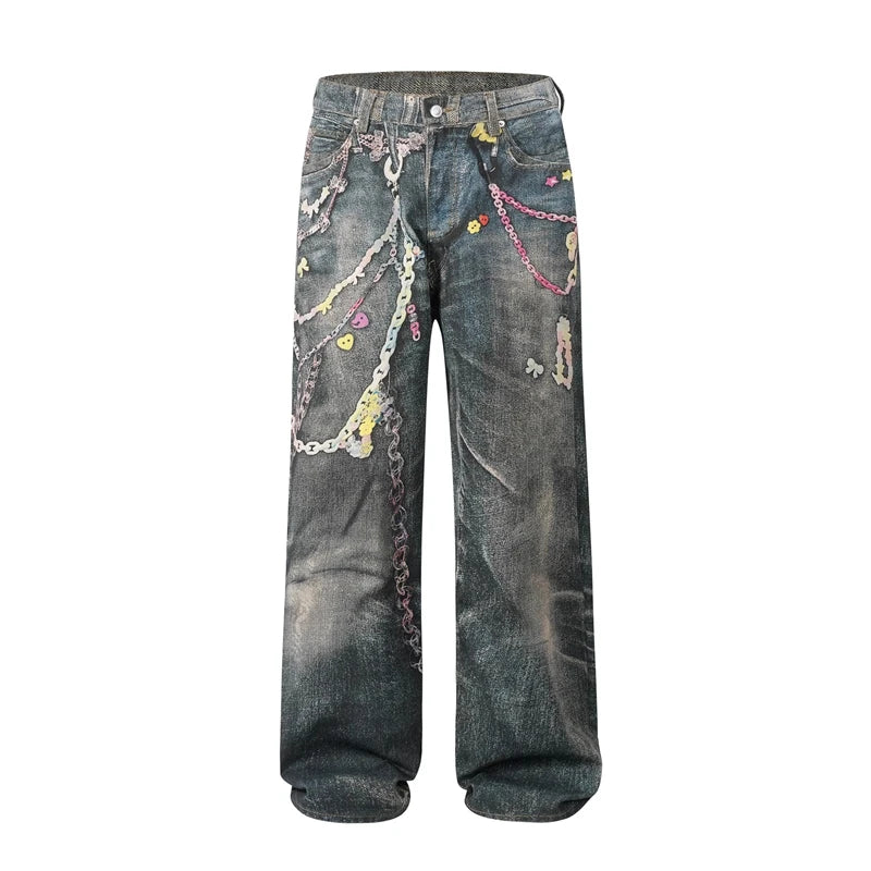 Chain Reaction – Graphic Print Denim Jeans.