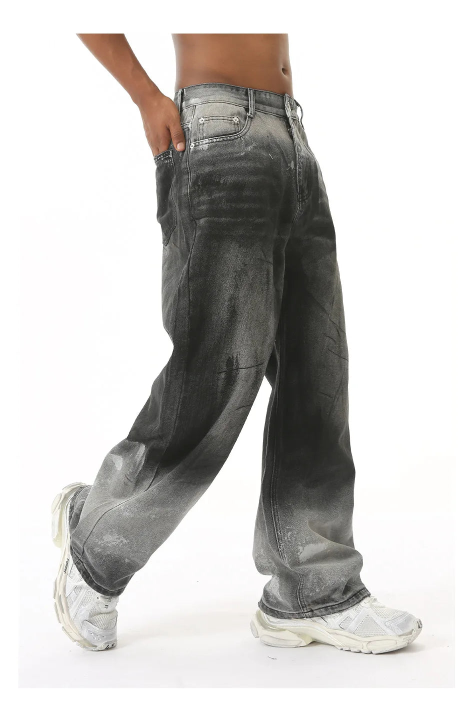 Shadow Fade – Gradient Wide-Leg Denim Jeans.