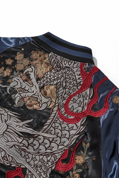 Emperor's Fury – Embroidered Dragon Satin Bomber Jacket.