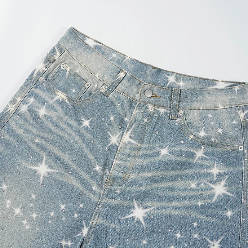 Galaxy Glow – Sparkle Print Denim Jeans.