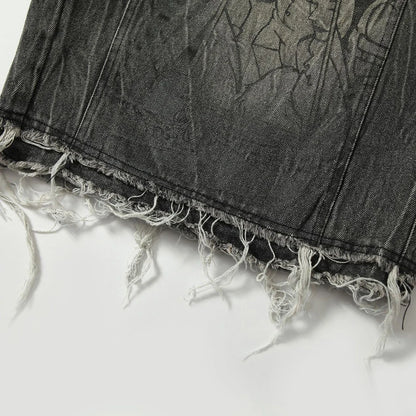 Manga Graphic Distressed Denim shorts.