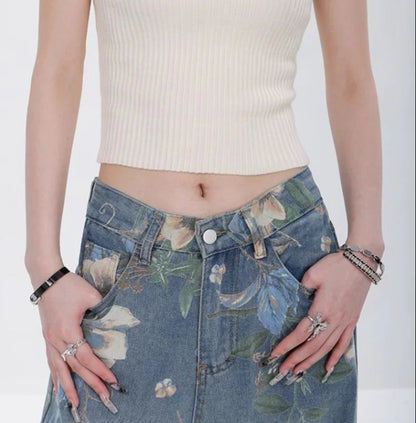 Bloom Breeze – Floral Denim Jeans.