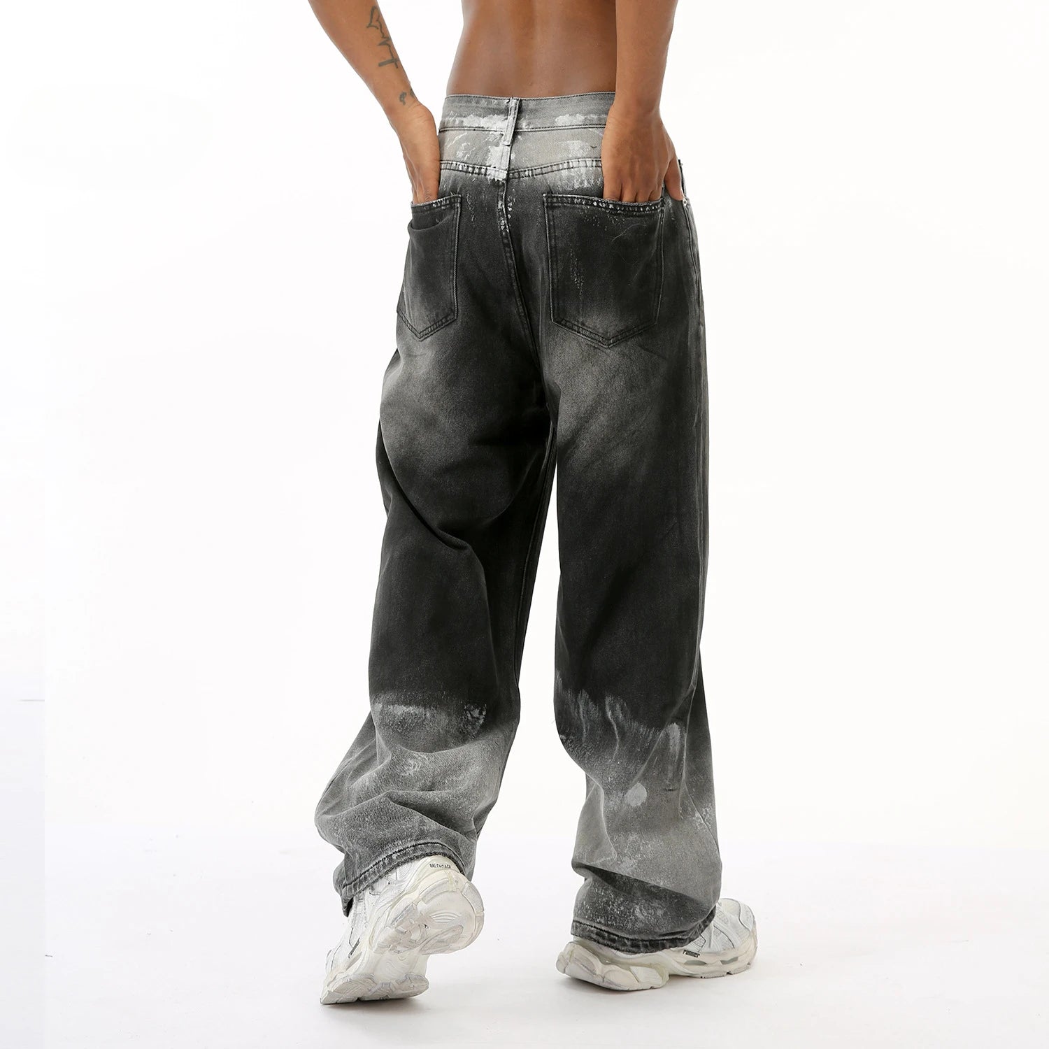 Shadow Fade – Gradient Wide-Leg Denim Jeans.