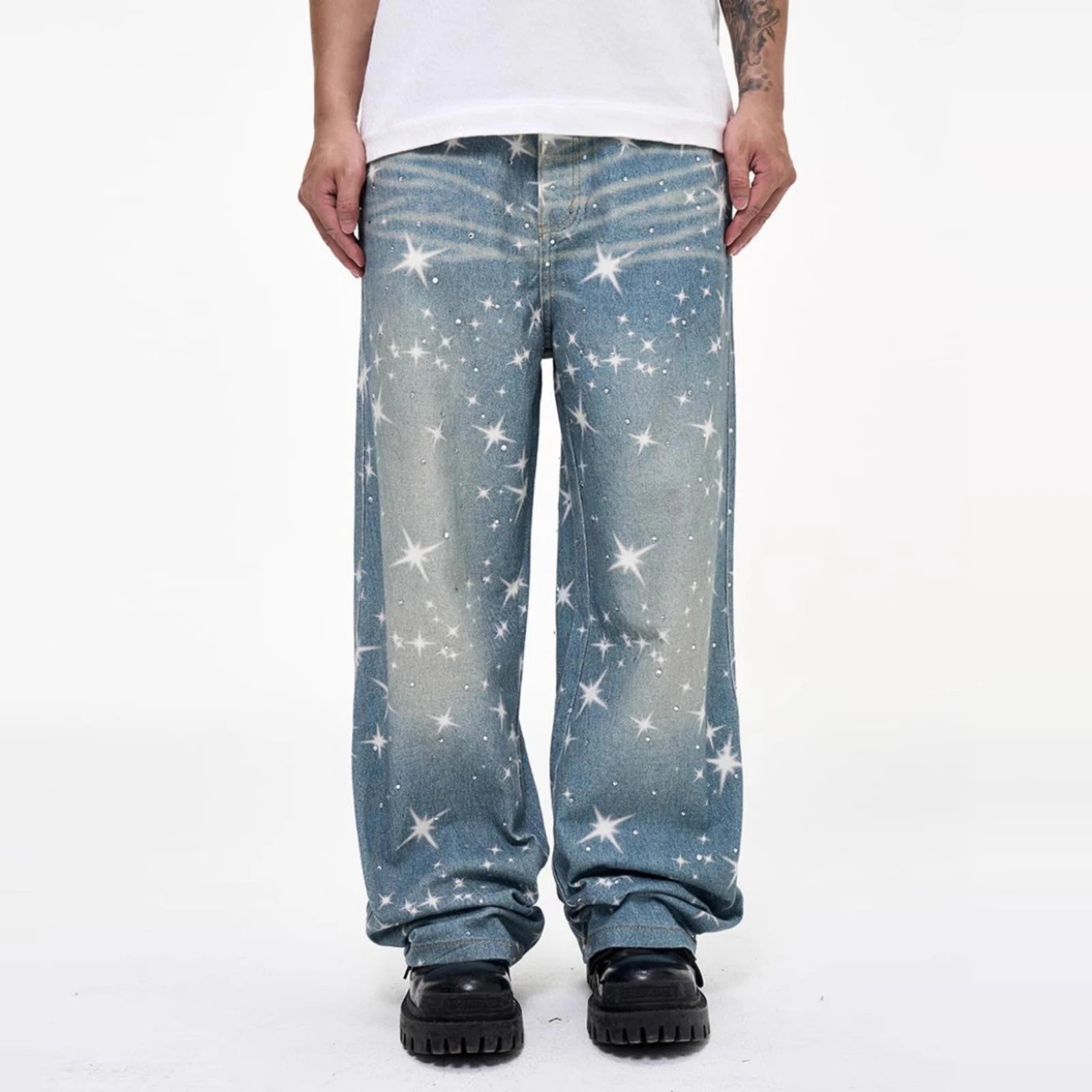 Galaxy Glow – Sparkle Print Denim Jeans.