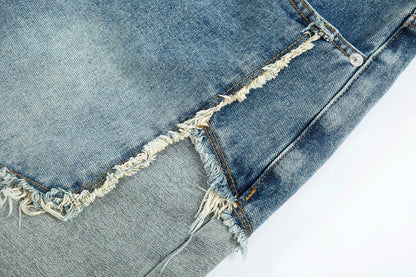 Two-Tone Distressed Denim Shorts.