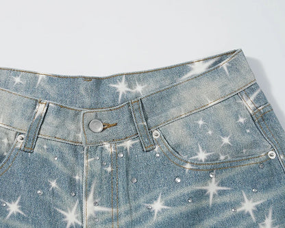 Galaxy Glow – Sparkle Print Denim Jeans.