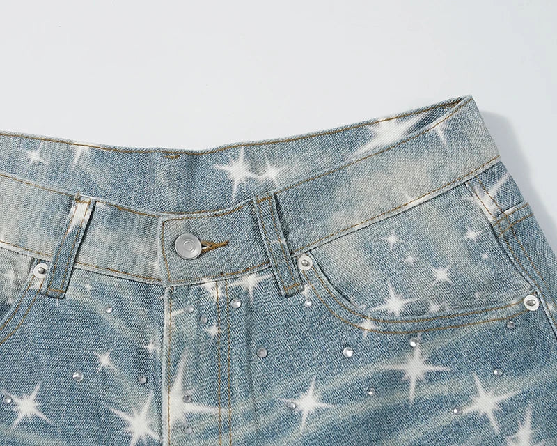Galaxy Glow – Sparkle Print Denim Jeans.