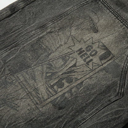 Manga Graphic Distressed Denim shorts.
