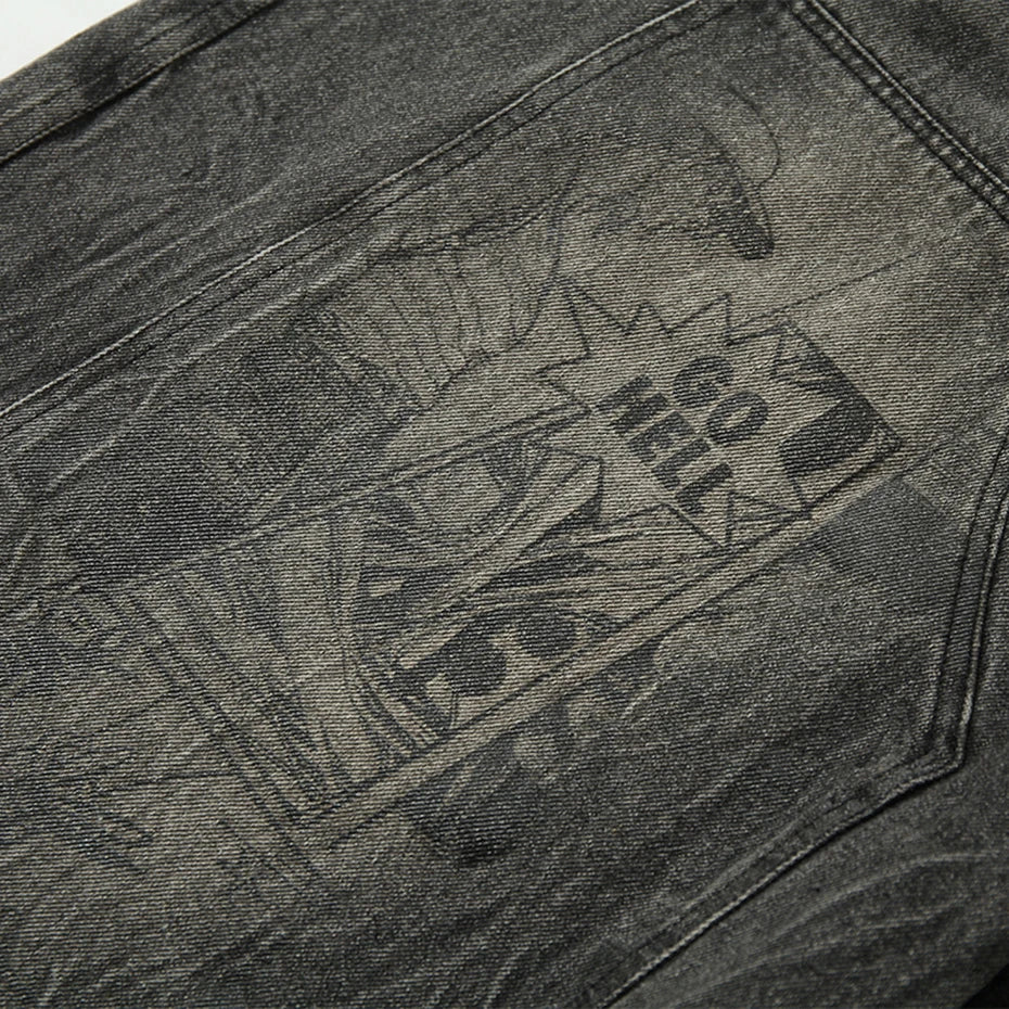 Manga Graphic Distressed Denim shorts.