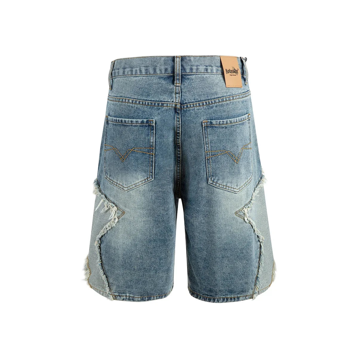 Two-Tone Distressed Denim Shorts.