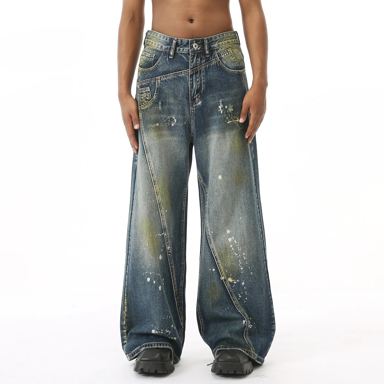 Three-dimensional Cutting Wide Leg Jeans.
