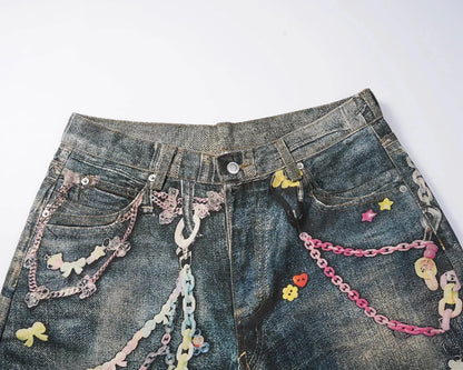 Chain Reaction – Graphic Print Denim Jeans.
