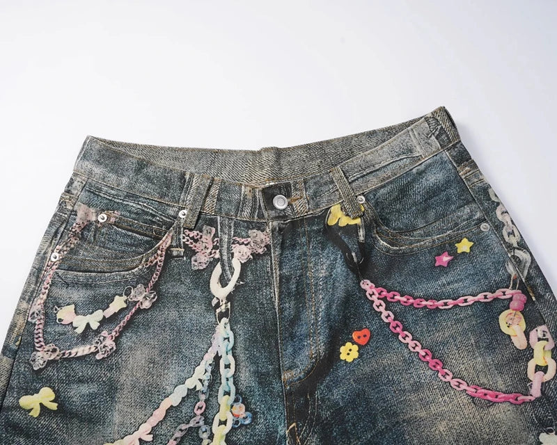 Chain Reaction – Graphic Print Denim Jeans.