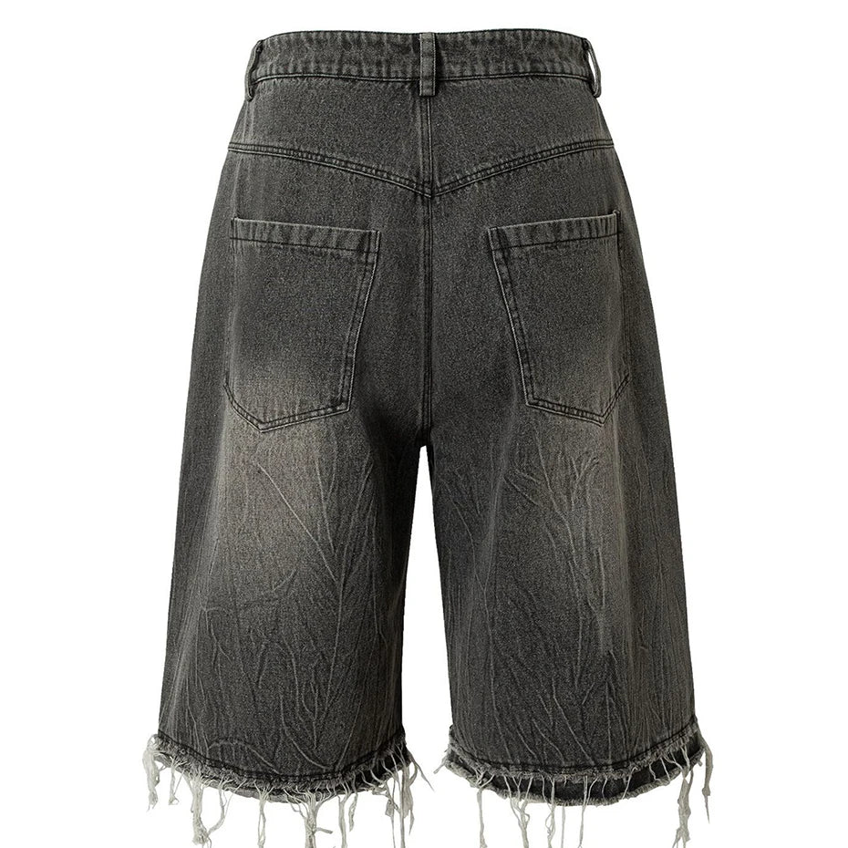 Manga Graphic Distressed Denim shorts.