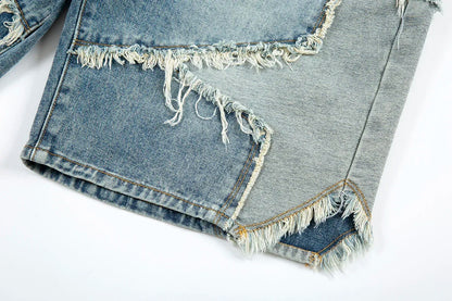 Two-Tone Distressed Denim Shorts.