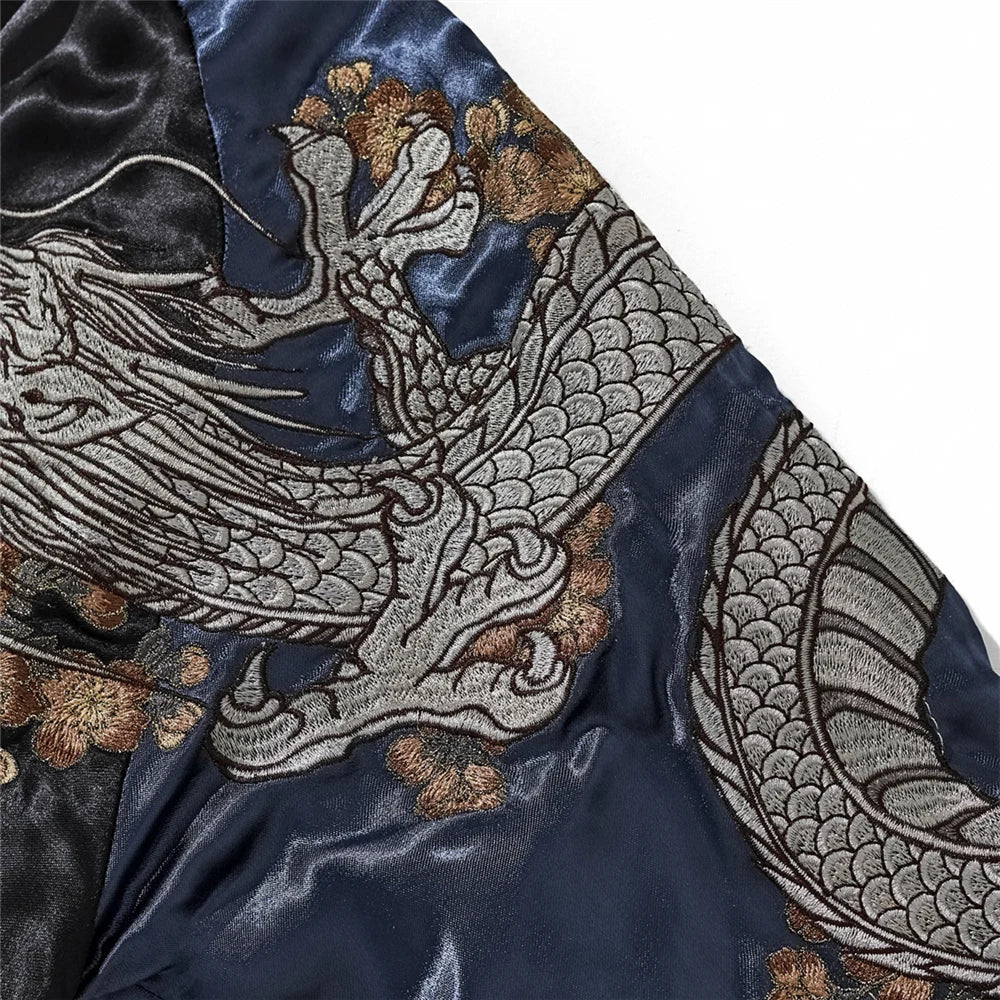 Emperor's Fury – Embroidered Dragon Satin Bomber Jacket.
