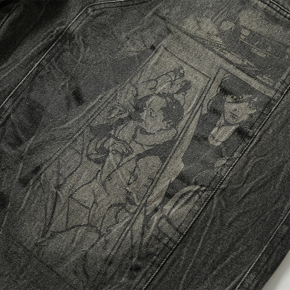 Manga Graphic Distressed Denim shorts.