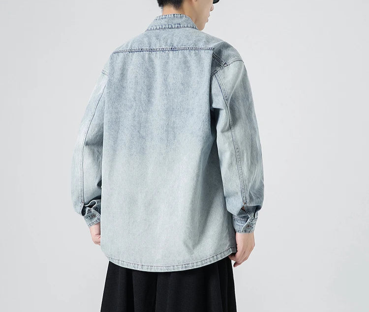 Men's Vintage Chinese Frog Button Denim Jacket.