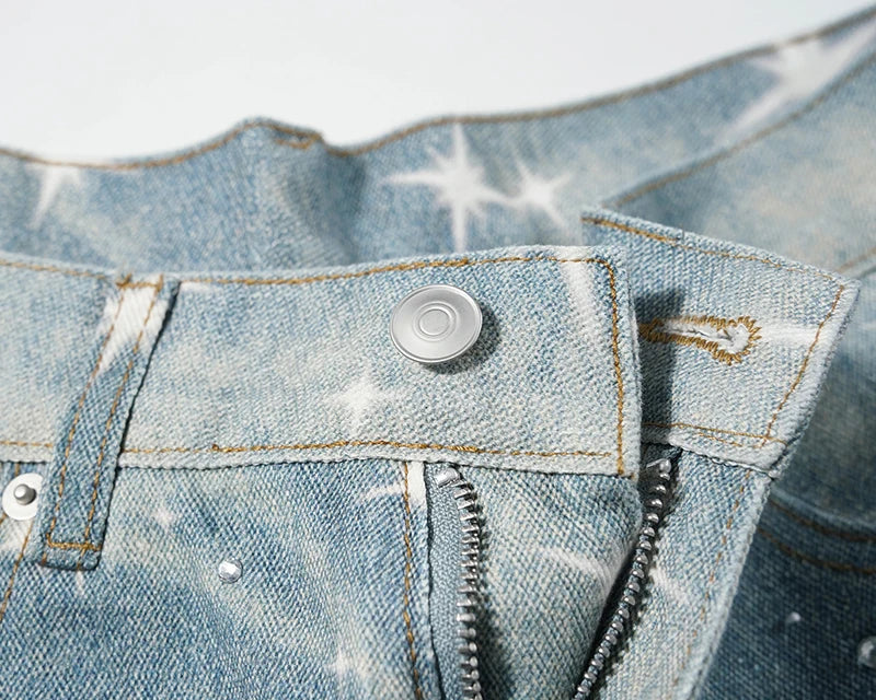 Galaxy Glow – Sparkle Print Denim Jeans.